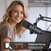 Behome 360 XLR USB Dynamic Microphone with 360 Adjustable Boom Arm, RGB Lighting, Mute Indicator, Volume Control, Black, CP-C1068