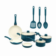 Mainstays 12-Piece Ceramic Nonstick Cookware Set, Aluminum Pots and Pans, Corsair Blue