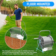 SPECILITE Stainless Steel Outdoor Hose Reel with 100ft Drinking Water Grade Hose and 6.2ft Leader Pipe, Wall and Floor Mounted, Silver