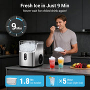 Snowyermine Nugget Ice Maker Countertop, Soft Chewable Sonic-Style Pebble Ice, 35 lb Daily Capacity, One-Touch Self-Cleaning, Stainless Steel, Silver, HMSS04N1A005