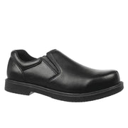 Dr. Scholl's Griff Slip Resistant Slip-On Work Shoes, Black Leather, Round Toe, Medium Width, Men's 7.5