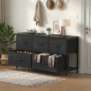 Zunmos Concetta Dresser with 5 Fabric Drawers, Soft Close, Black Wood Top, Metal Frame, Adjustable Feet