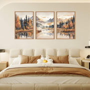 HPNIUB Large Neutral Mountain Framed Canvas Wall Art, Nature Foggy Forest Wall Decor