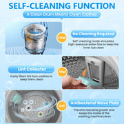 Veeboto Portable Washing Machine, 13.6lb Capacity, Full Automatic, Top Load, Stainless Steel Tub, LED Control Panel, Compact Laundry Washer for Home and Apartment
