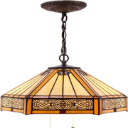 WERFACTORY Tiffany Pendant Lighting, Large 16 Stained Glass Hexagon Shades, Industrial Rustic Farmhouse Chandelier, Warm Yellow, 40 Inch