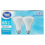 Great Value GVRLBR3065W50KD LED Light Bulbs, 9W Dimmable Daylight 2pk