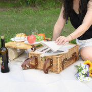 YANMUXIAN Multifunctional Wicker Picnic Basket Set for 2 with Insulated Interior, Detachable Pine Wood Table, Waterproof Blanket, Full 20-Piece Tableware, Natural