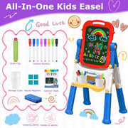 Sunforu Double Sided Magnetic Kid Art Easel, Complete Drawing Station with Whiteboard and Chalkboard, Height-Adjustable, Blue