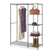 Whitmor Double Rod Closet with 5 Shelves, Heavy-Duty Steel Frame, Matte Black, Portable Closet Organizer, 6898-11296