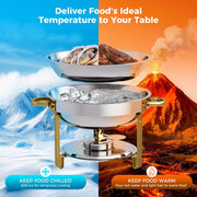 CAMMOO Rose Gold 4 Pack 6QT Round Chafing Dish Set, 18/8 Stainless Steel, Durable Stability, Elegant Finish