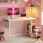 Bestier LED Gaming Desk White & Power Outlet 44 inch