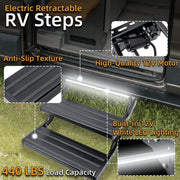 WheelX Electric Retractable RV Steps with LED Light, 2-Step, 400 LBS Load Capacity, Black