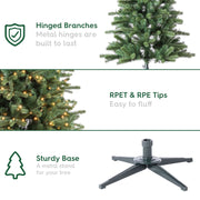 Holiday Time SG76P4KAEL00 7.5' Pre-Lit Birchwood Fir Green Artificial Christmas Tree with Warm White Twinkle LED Lights