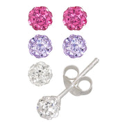 Brilliance Fine Jewelry Girls/Tween Sterling Silver Crystal Ball Stud Earring Set - 3 Pairs - Multi-color - S900306SRM.WR