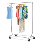 Whitmor Rolling Folding Garment Rack, Adjustable Width 51-74.5 in, Height 66-71 in, Heavy Duty Chrome Metal with Locking Wheels, Foldable for Storage, 6339-8115