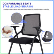 BROBRIYO BRY-001-01 Stackable Folding Chair with Ergonomic Mesh Back, Padded Cushion, Padded Armrests, 360 PU Wheels, Metal Frame, Black