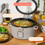 Made By Gather 29270 Beautiful 4 Qt Digital Slow Cooker w/ Spill-Proof Hinged Locking Lid, Porcini Taupe