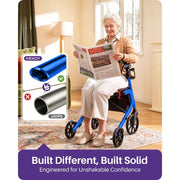 Kekoy Rollator Walker with Seat for Seniors, 400 lb Capacity, Reinforced K-Frame, Hidden Brake Cables, 10