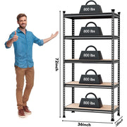 WorkPro 5-Tier Adjustable Metal Storage Shelving Unit, 36in W x 18in D x 72in H, Heavy Duty Shelf with Particle Board, 4000 lbs Load Capacity, Black/Silver