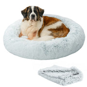 Best Friends by Sheri Bundle Set The Original Calming Shag Donut Cuddler Cat and Dog Bed + Pet Throw Blanket, Frost, Extra Large, 45x45