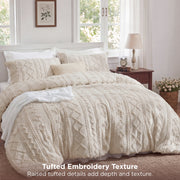 U by Bedsure Queen Comforter Set, Boho Tufted Embroidered Design, Reversible Microfiber, Lightweight Polyester Fill, Beige, 3 Pieces