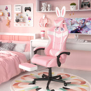 Soontrans Pink Gaming Chair with Footrest, Ergonomic Office Chair with Lumbar Pillow and Adjustable Headrest, 360 Swivel, Reclining Backrest, Pink and White