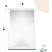 Hamilton Hills Large Silver Rectangle Beveled Wall Mirror, 24x36 Inch, Polished Wood Frame, HH1037