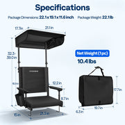 SPECSTAR Set of 2 Portable Stadium Seats with Adjustable Sunshade Canopy, Back Support, 2 Cup Holders, Shoulder Strap, Black