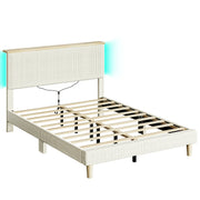 Bestier USWMB01-B701253C-OWHT Queen Platform Bed with Adjustable Storage Headboard Shelf, Cream
