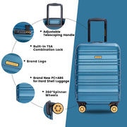 Landisun LA-23066-Blue Carry on Luggage 20 inch Lightweight Suitcase with Spinner Wheels and TSA Lock, Blue