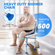 Kekoy 201D-1 Shower Chair with Back, Heavy-Duty Aluminum Frame, Adjustable Height 15-19 in, Supports 500 lb, Padded EVA Seat with Drainage, Showerhead Holder, Non-Slip Rubber Feet