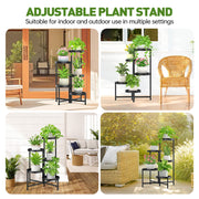 Xueyu 5 Tier Foldable Metal Plant Stand, Indoor Outdoor, Black, Space-Saving Corner Flower Display Rack for Patio Garden Balcony Living Room