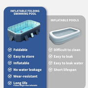 Hurber Foldable Swimming Pool, Large Non-Inflatable Soft Sided Rectangle, Blue, 113 in x 66 in x 20 in