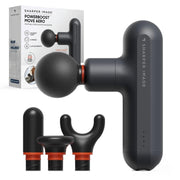 Sharper Image Powerboost Move Aero Portable Percussion Massager, Grey, Adjustable Speed, 4 Attachments, Rechargeable