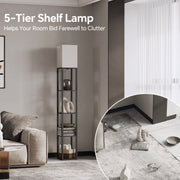 SUNMORY 70 in 5 Tier Floor Lamp with Shelves, 3 Color Temperature LED Bulb, Dimmable, Black Wood Frame
