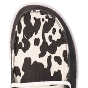 HEYDUDE Wendy Cow Print Canvas Shoes for Ladies - Black Cow - 8M
