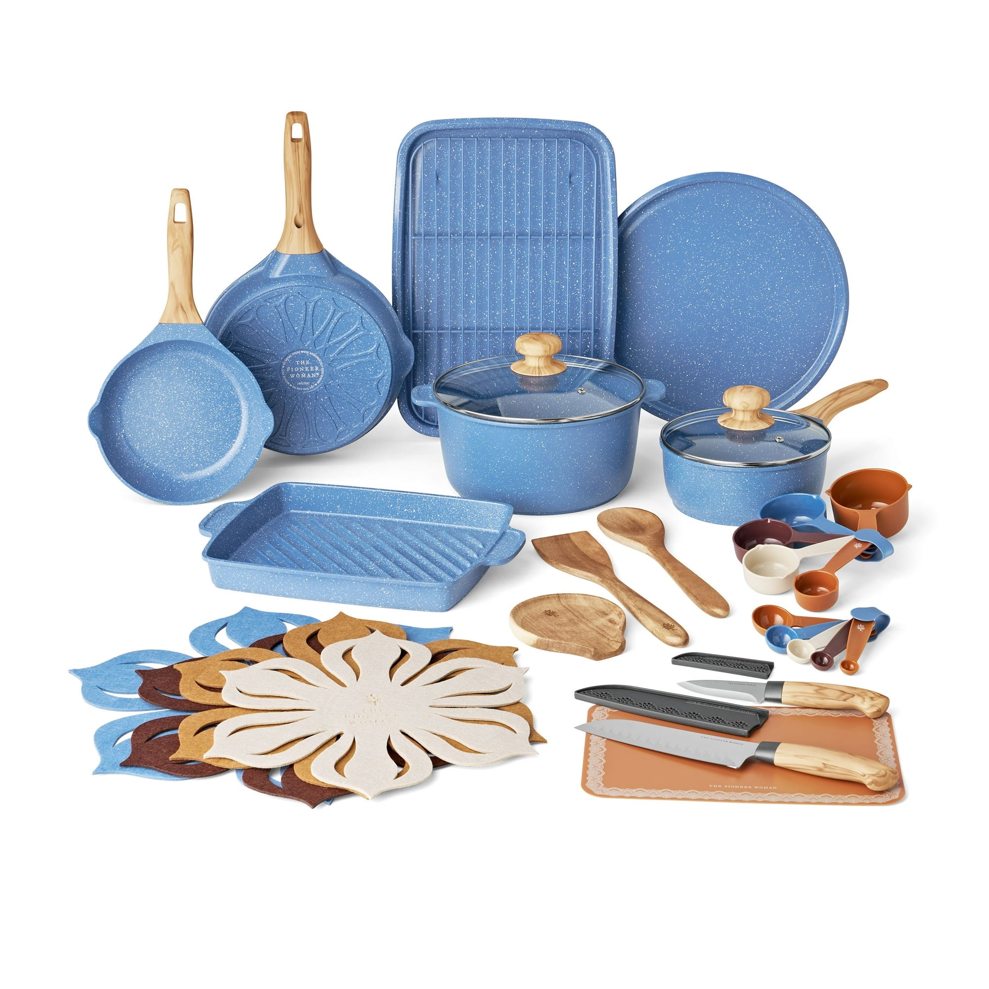 The Pioneer Woman 32-Piece Nonstick Cast Aluminum Cookware and Kitchen ...