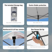 Alpha Joy 10x10ft Pop-up Canopy, One-Button Setup, Waterproof Polyester with UPF 50+, Adjustable Height, Blue & Light Blue