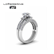 Loversring Wedding Ring Set, Women's Square Cut Opal Engagement Ring in 925 Sterling Silver with White Moissanite, Men's Titanium Band with Cubic Zirconia Stones