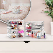 Sorbus Acrylic Makeup Storage Organizer, 16 Clear Drawers, Stackable 4-Pack, Smooth Sliding with Easy-Pull Handles