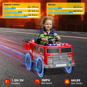 Neche WJL014-Red Ride on Fire Truck, 12V Battery Powered Ride-On Toy Vehicle with Remote Control, Red