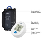 Braun BUA4000US ExactFit 1E Upper Arm Blood Pressure Monitor, Soft Inflation Technology, Large LCD Display, Universal Cuff 8.6-16.5 in, Battery Powered