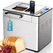 Simzlife Bread Maker, 25 Baking Programs, 2 lb Dough Capacity, Stainless Steel, Auto Fruit Nut Yeast Dispensers, Digital Display, BM002