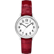Timex TW2P68700 Women's Easy Reader Leather Strap 30mm Watch, Red/Silver-Tone