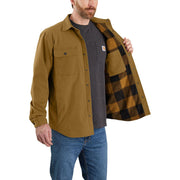 Carhartt Rugged Flex Relaxed-Fit Canvas Fleece-Lined Shirt Jacket for Men - Oak Brown - M