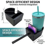 Wheelchair Cupholder and Phone Holder, Dual Storage, Black Plastic, Armrest Mount