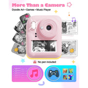 Seckton Dual-Lens Instant Print Camera for Kids, 48MP Photos, 1080P Video, Thermal Printing, Pink, 1300mAh Battery