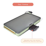 Beautiful XL Electric Griddle, 12x22 in, EverGood Ceramic Nonstick, Detachable Stainless Steel Backsplash, Removable Drip Tray, Sage Green, 1500-Watt Heating, 19980