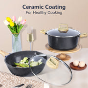 GIPPHAU G21-AS2-Gr01 21-Piece Ceramic Coating Cookware Set, Nonstick, Dishwasher Safe, Induction Compatible, Gray