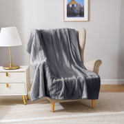 Mainstays Grey Flannel Stripe Faux Fur Throw Blanket, Soft Micro Mink, 50 x 60 in